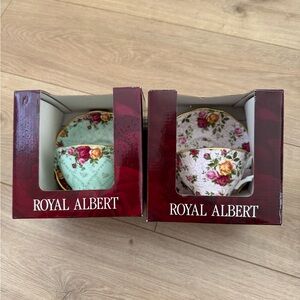 Lot of 2 Royal Albert OLD COUNTRY ROSES Cup & Saucer Sets Soft Pink & Peppermint